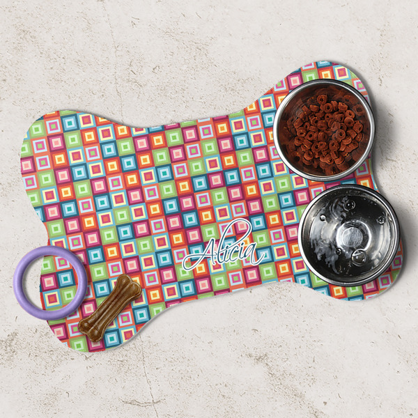 Retro Squares Dog Bone Shaped Mat Lifestyle