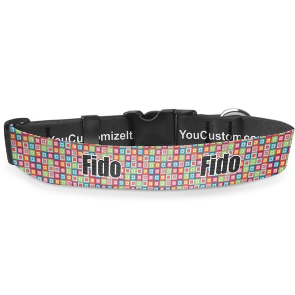 Custom Retro Squares Deluxe Dog Collar - Extra Large (16" to 27") (Personalized)