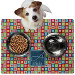 Retro Squares Dog Food Mat - Medium w/ Name and Initial