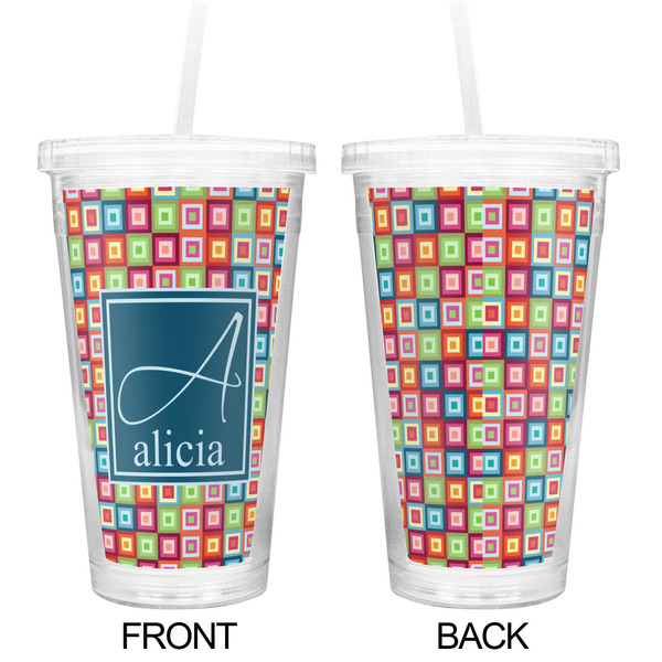 Retro Squares Double Wall Tumbler with Straw - Approval