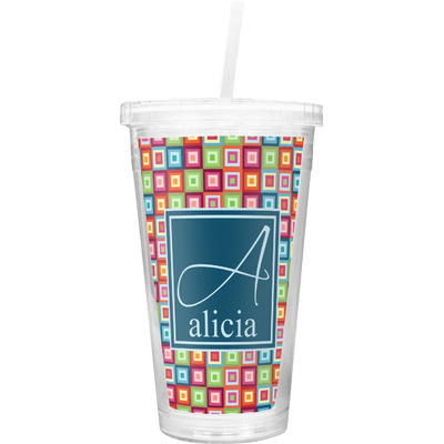 Retro Squares Double Wall Tumbler with Straw (Personalized)