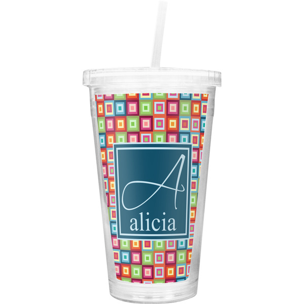 Custom Retro Squares Double Wall Tumbler with Straw (Personalized)