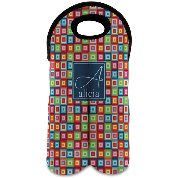 Custom Retro Squares Wine Tote Bag (2 Bottles) (Personalized)
