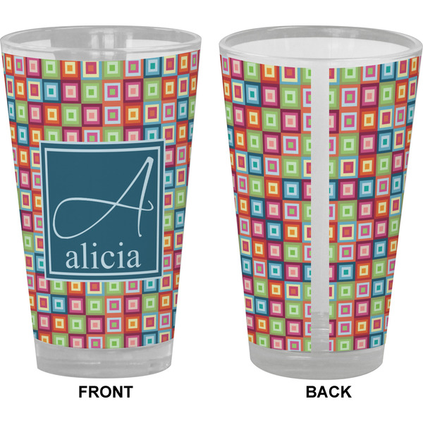 Retro Squares Pint Glass - Full Color - Front & Back Views