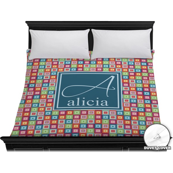 Custom Retro Squares Duvet Cover - King (Personalized)
