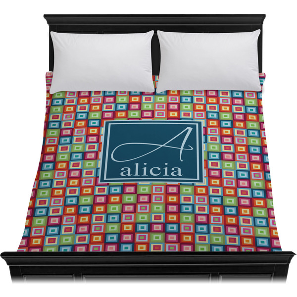 Retro Squares Duvet Cover - Queen - On Bed - No Prop