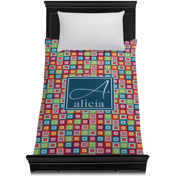 Retro Squares Duvet Cover - Twin - On Bed - No Prop