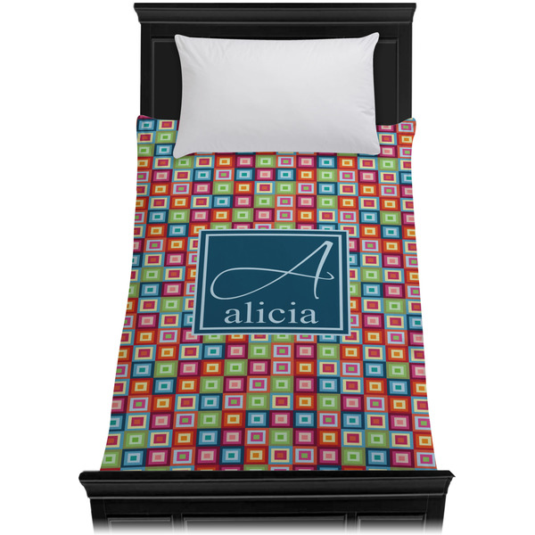 Retro Squares Duvet Cover - Twin XL - On Bed - No Prop