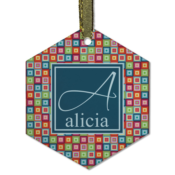 Retro Squares Frosted Glass Ornament - Hexagon
