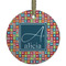 Retro Squares Flat Glass Ornament - Round w/ Name and Initial
