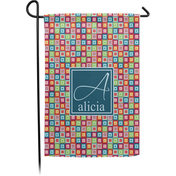 Custom Retro Squares Small Garden Flag - Single Sided w/ Name and Initial