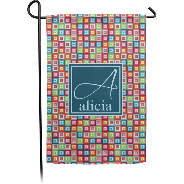 Custom Retro Squares Small Garden Flag - Double Sided w/ Name and Initial