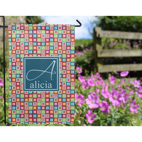 Retro Squares Garden Flag - Outside In Flowers