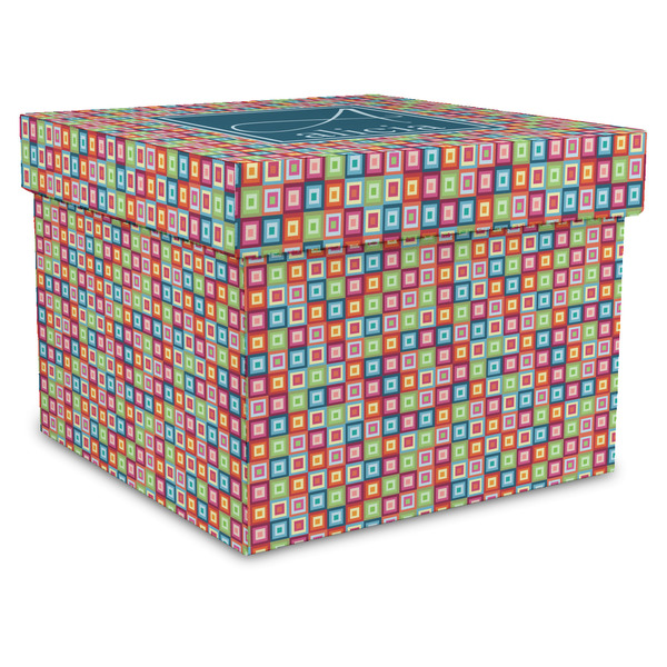 Custom Retro Squares Gift Box with Lid - Canvas Wrapped - X-Large (Personalized)