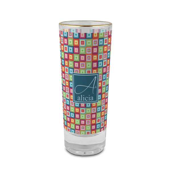 Custom Retro Squares 2 oz Shot Glass - Glass with Gold Rim (Personalized)