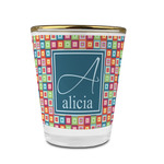 Retro Squares Glass Shot Glass - 1.5 oz - with Gold Rim - Set of 4 (Personalized)