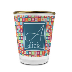 Retro Squares Glass Shot Glass - 1.5 oz - with Gold Rim - Set of 4 (Personalized)