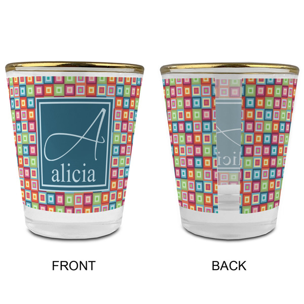 Retro Squares Glass Shot Glass - with gold rim - APPROVAL