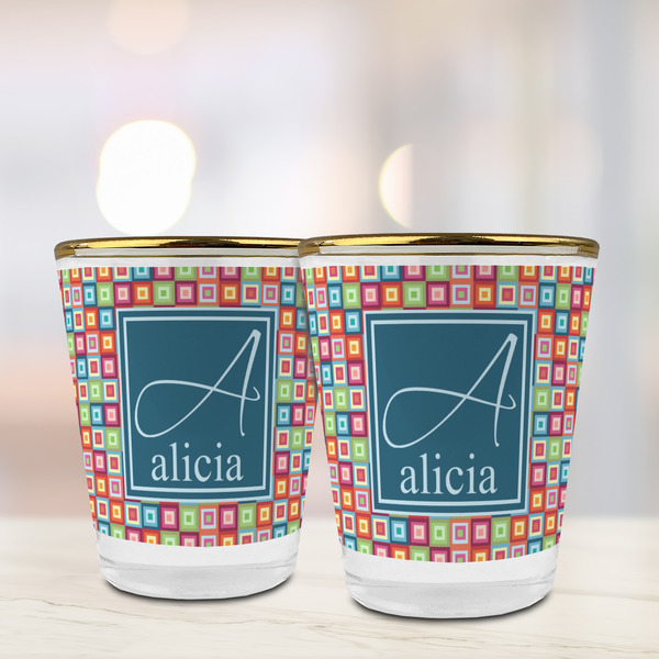 Retro Squares Glass Shot Glass - with gold rim - LIFESTYLE