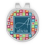 Retro Squares Golf Ball Marker - Hat Clip - Silver