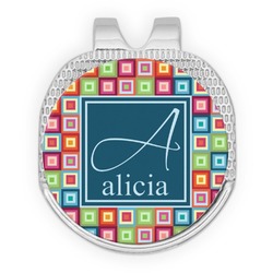 Retro Squares Golf Ball Marker - Hat Clip - Silver