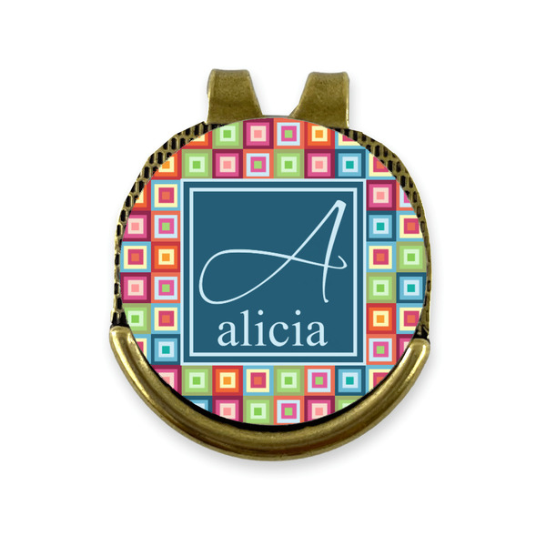 Custom Retro Squares Golf Ball Marker - Hat Clip - Gold