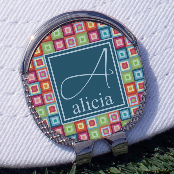 Custom Retro Squares Golf Ball Marker - Hat Clip