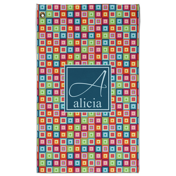 Custom Retro Squares Golf Towel - Poly-Cotton Blend w/ Name and Initial