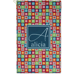 Retro Squares Golf Towel - Poly-Cotton Blend - Small w/ Name and Initial