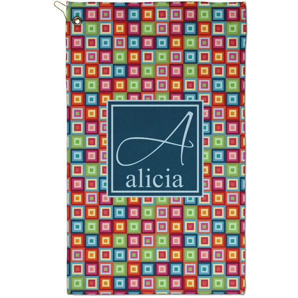 Custom Retro Squares Golf Towel - Poly-Cotton Blend - Small w/ Name and Initial
