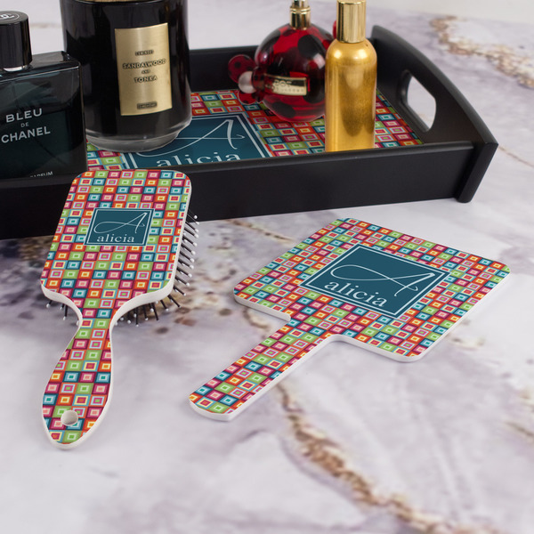 Retro Squares Hair Brush and Hand Mirror - Bathroom Scene