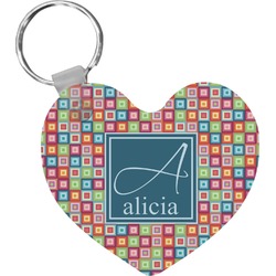 Retro Squares Heart Plastic Keychain w/ Name and Initial