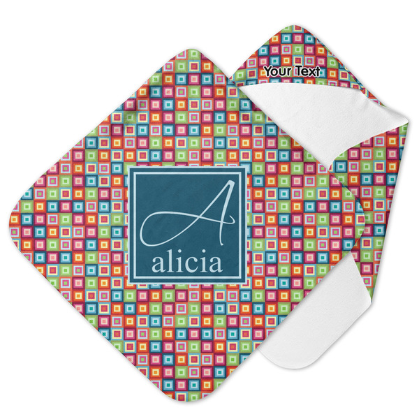 Custom Retro Squares Hooded Baby Towel (Personalized)