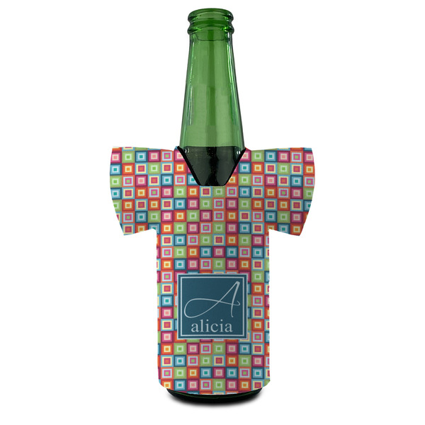 Retro Squares Jersey Bottle Cooler - FRONT (on bottle)