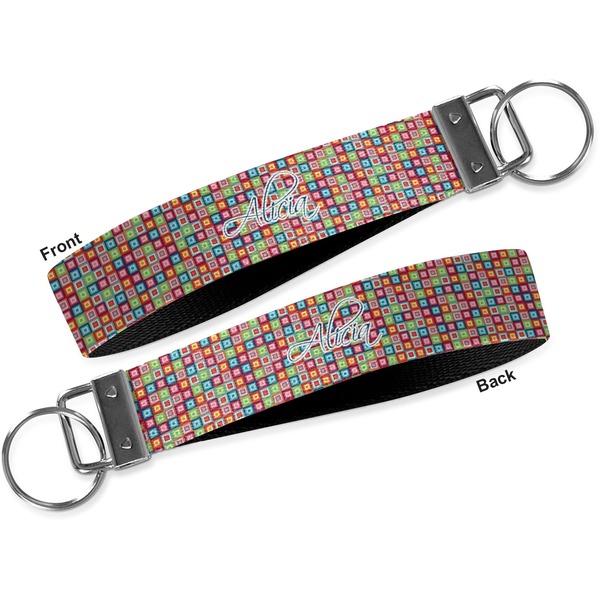Retro Squares Key-chain - Metal and Nylon - Front and Back