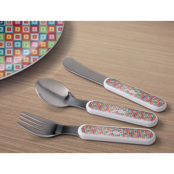 Retro Squares Kids Flatware w/ Plate
