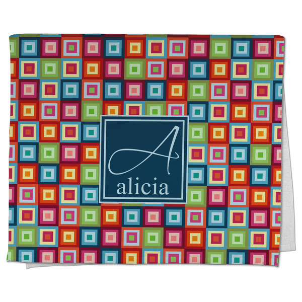 Custom Retro Squares Kitchen Towel - Poly Cotton w/ Name and Initial
