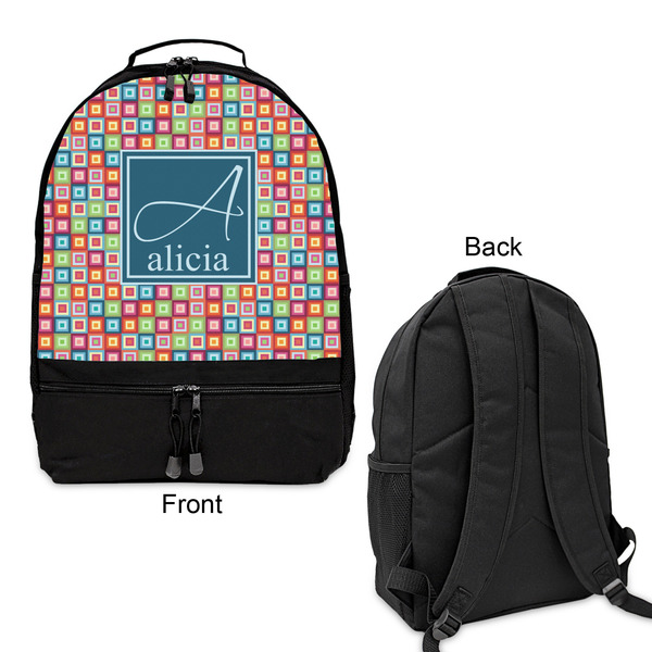 Retro Squares Large Backpack - Black - Front & Back View