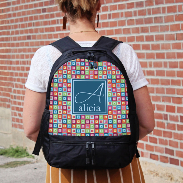Retro Squares Large Backpack - Black - On Back