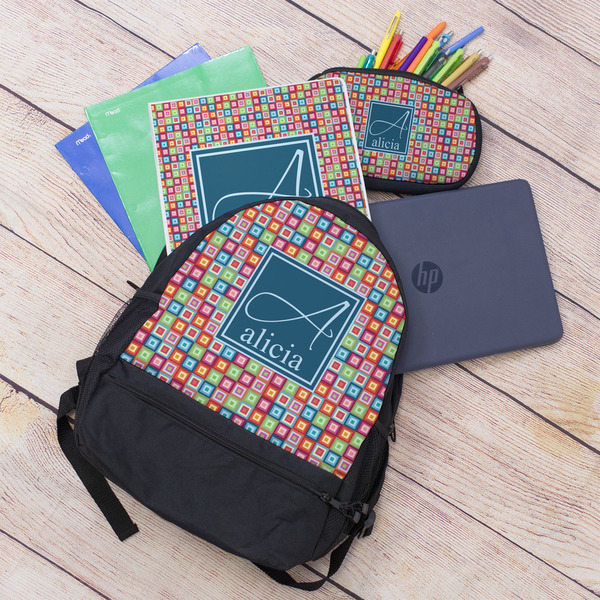 Retro Squares Large Backpack - Black - With Stuff