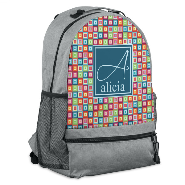 Custom Retro Squares Backpack - Grey (Personalized)