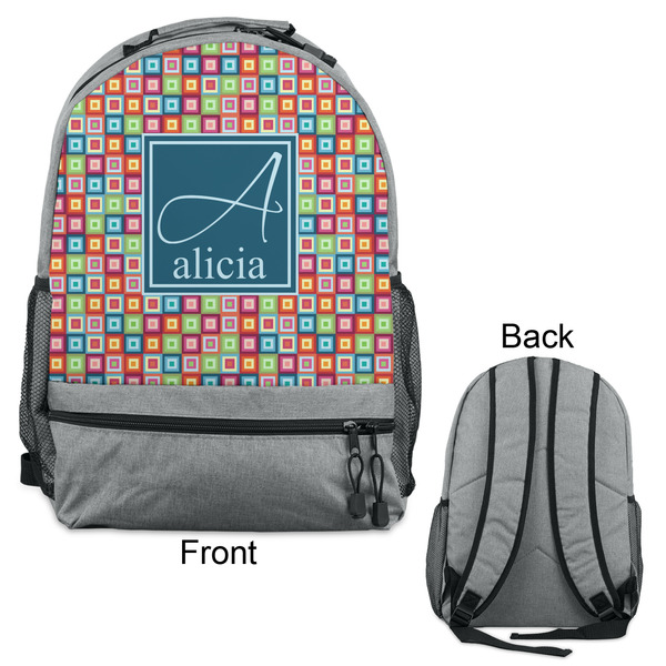 Retro Squares Large Backpack - Gray - Front & Back View