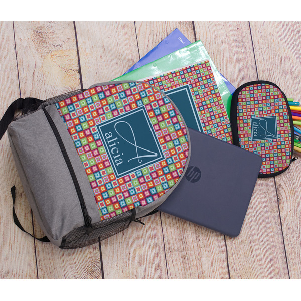 Retro Squares Large Backpack - Gray - With Stuff