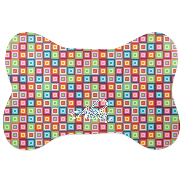 Custom Retro Squares Bone Shaped Dog Food Mat (Personalized)