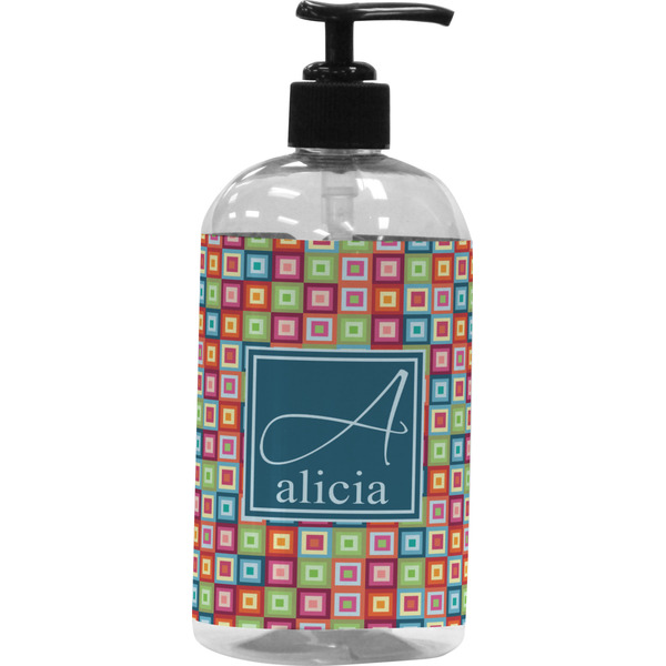 Custom Retro Squares Plastic Soap / Lotion Dispenser (16 oz - Large - Black) (Personalized)