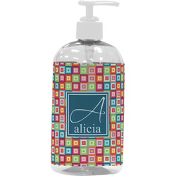 Retro Squares Plastic Soap / Lotion Dispenser (16 oz - Large - White) (Personalized)