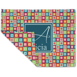 Retro Squares Double-Sided Linen Placemat - Single w/ Name and Initial