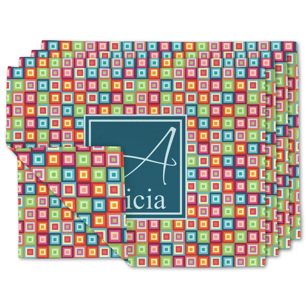 Custom Retro Squares Linen Placemat w/ Name and Initial
