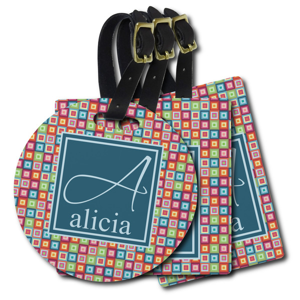 Custom Retro Squares Plastic Luggage Tag (Personalized)