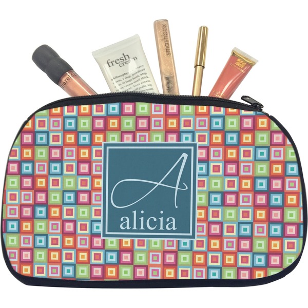 Custom Retro Squares Makeup / Cosmetic Bag - Medium (Personalized)